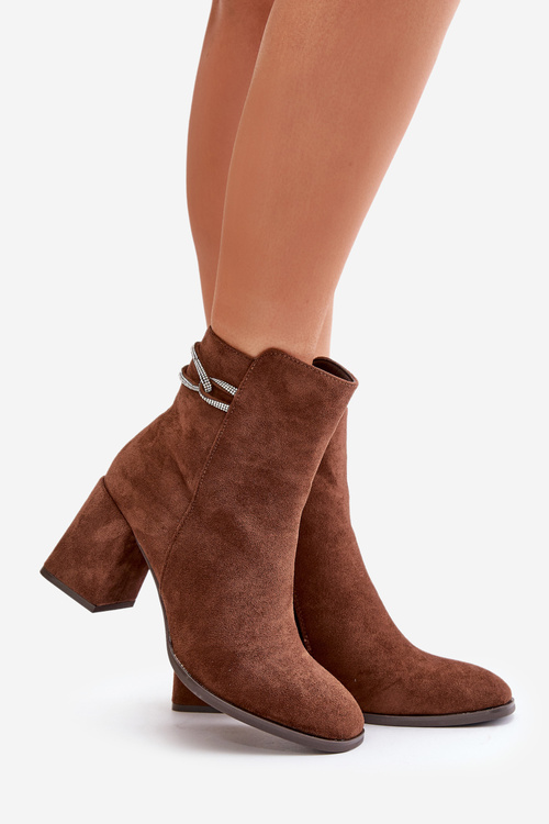 Zateplené dámske čižmy na podpätku z eko semišu tmavozelene Saivia