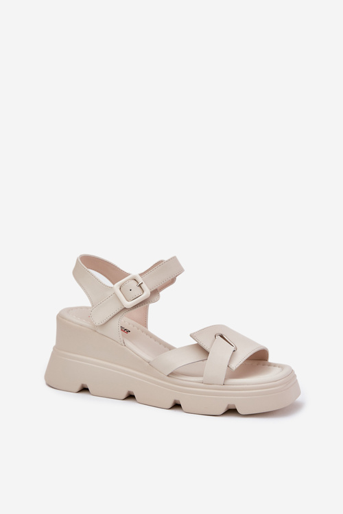 Dámské Kožené Sandály Na Klínu Artiker 54C1624 Béžové