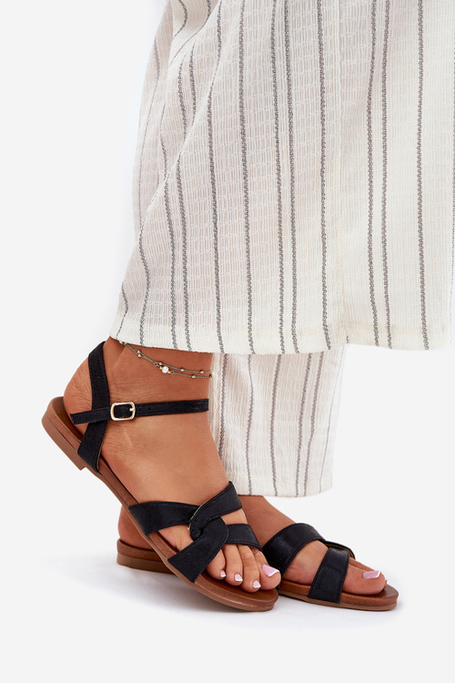 Ploché Lesklé Dámske Sandále S.Barski KV51-022 Čierne