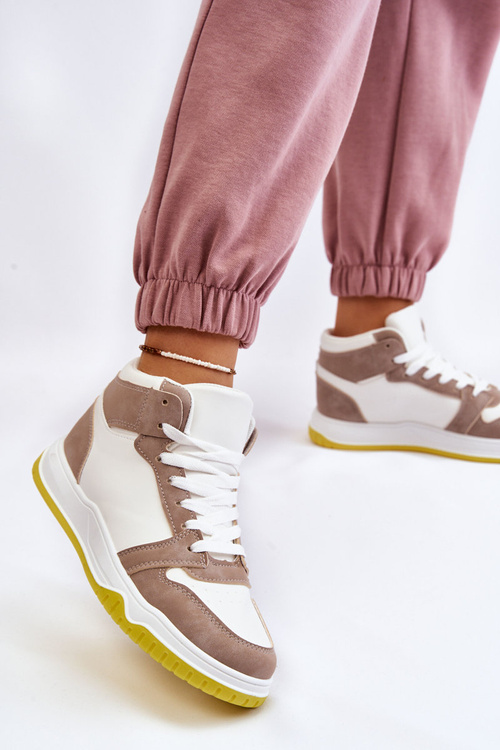 Vysoké dámské sportovní boty Tenisky bílé a béžové Rumour