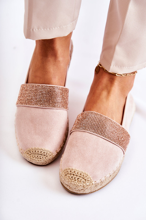 Dámske posuvné espadrilly s kamienkami ružovými masálmi