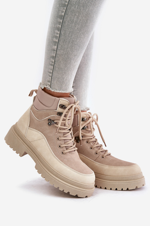 Dámské Šněrovací Botky Trapery Béžové Rabaria