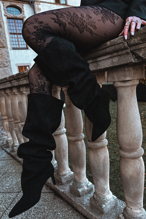 Dámské kozačky na jehlovém podpatku nazouvací černé Mavilla