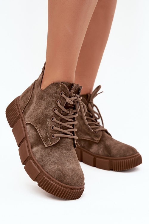 Semišové nízke dámske členkové topánky na platforme Big Star SS274594 béžové