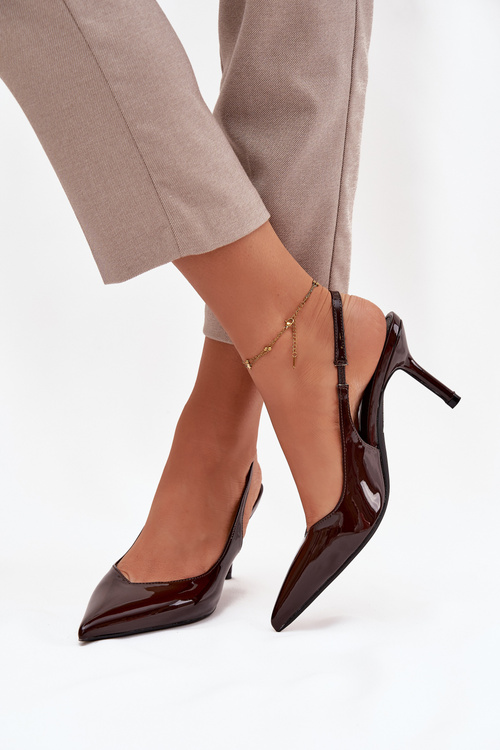Lakované lodičky na jehlovém podpatku Čokoládové Phelia