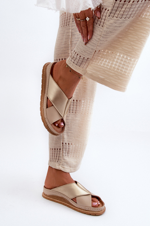 Kožené Profilované Papuče Maciejka 04986-04 Zlatobežové