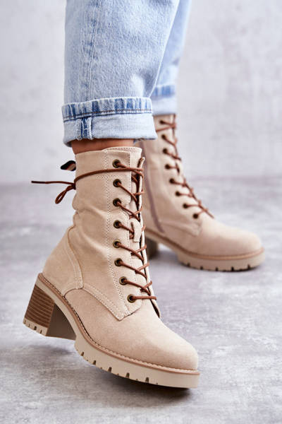 Dámské zateplené kozačky na vysokém podpatku Béžové Julieta