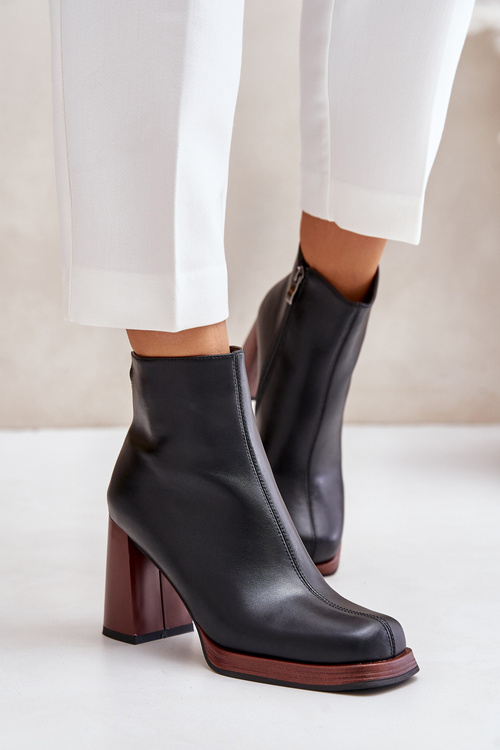 Kožené dámské botky na podpatku zateplené D&A JC42-37 Černé