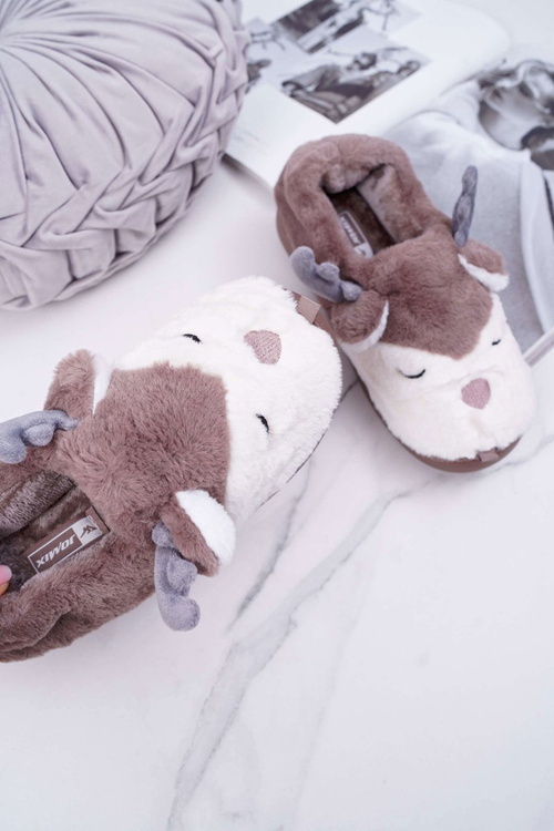 Dámské pantofle s kožešinou sob hnědé Reindeer