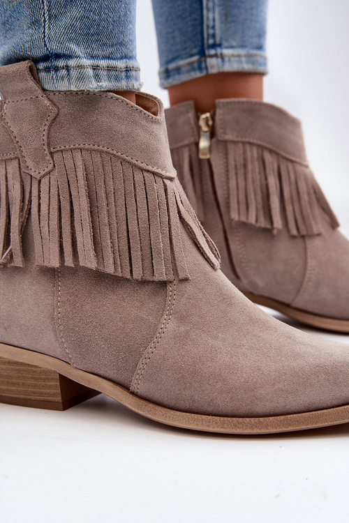 Zazoo 3430 Dámske zamatové čižmy s reťazami Cappucino