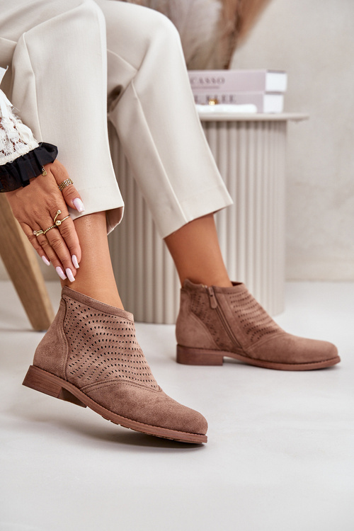Dámské Botky Na Plochém Podpatku Perforované Hnědé S.Barski HY42-076