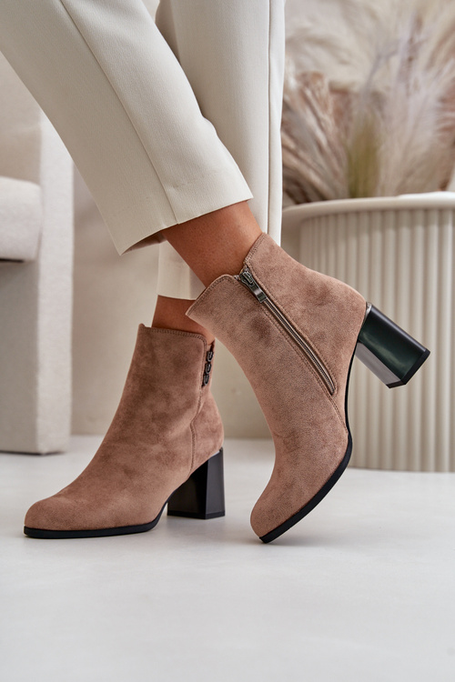 Zateplené Eko Semišové Dámske Čižmy Na Opätku Zapínanie Na Zips Hnedé Erillia