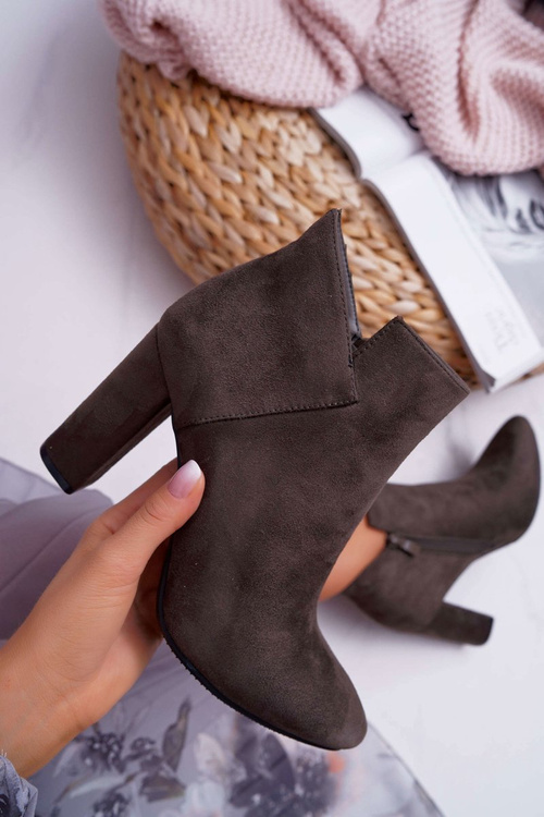 Dámské Kotníkové Boty Na Podpatku Semišové Khaki Ruffle