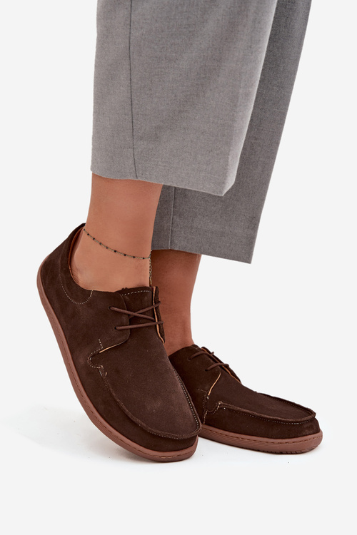 Dámske poltopánky typu barefoot z prírodného semišu Zazoo 327 čokoládové