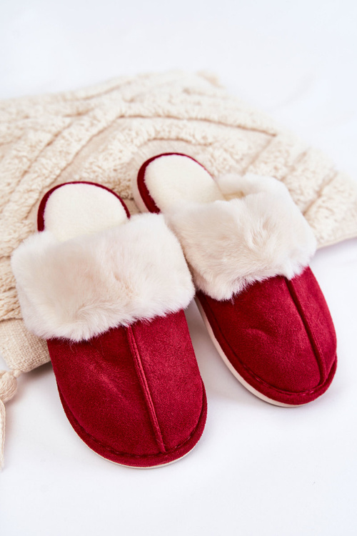 Dámské hladké pantofle s kožíškem Červené Morisea