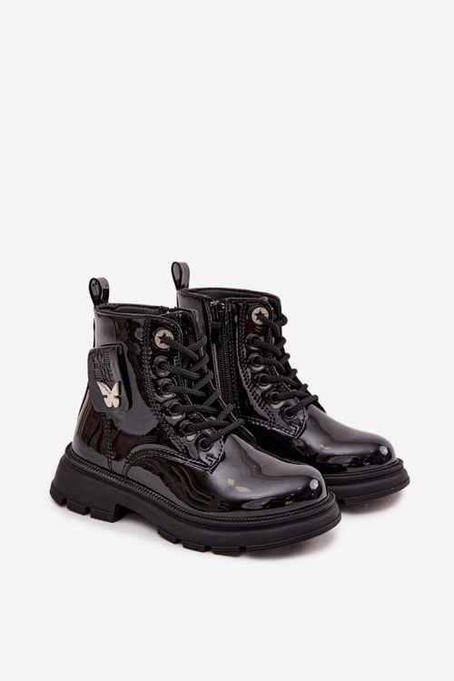 Zateplené dětské boty na zip lakované černé Alverina