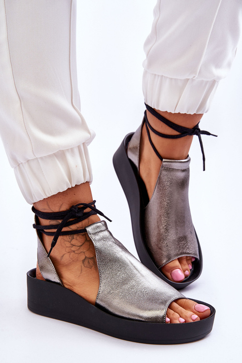 Kožené sandály na klínku Nicole 2743/063 stříbrno-černé