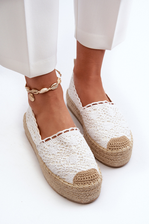 Dámske biele čipkované espadrilky na platforme Elarose