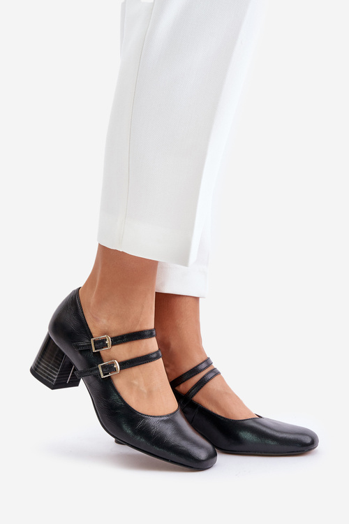 Kožené sandály s pásky na podpatku černé Laura Messi 2857