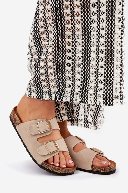 Dámske Sandále Na Korkovej Platforme So Zlatými Sponami Béžové Lisavionea