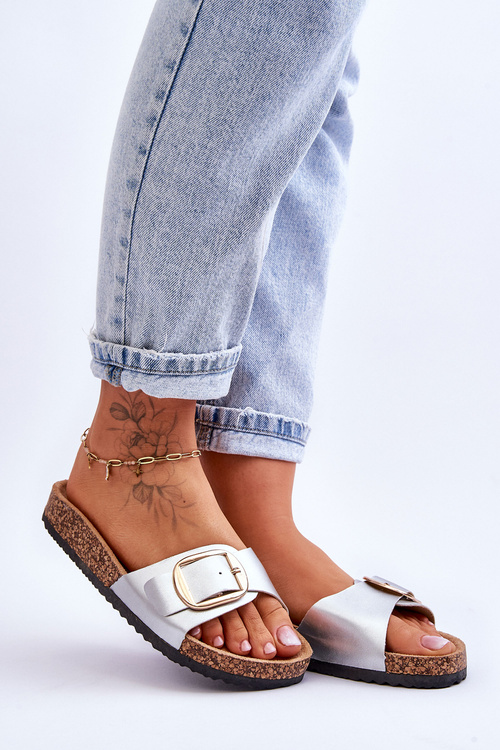 Dámske klasické papuče na Cork Platform Silver NOA