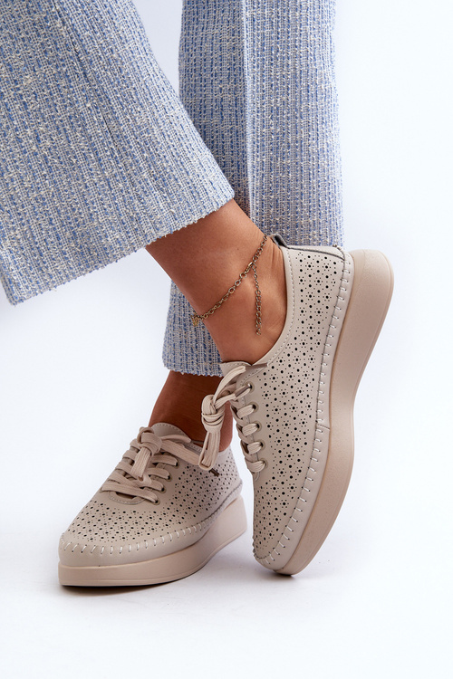 Kožené tenisky na platforme S.Barski LR278 béžové