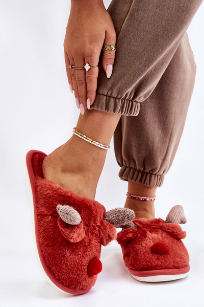 Dámské pantofle s kožešinou a soby červené Sopya