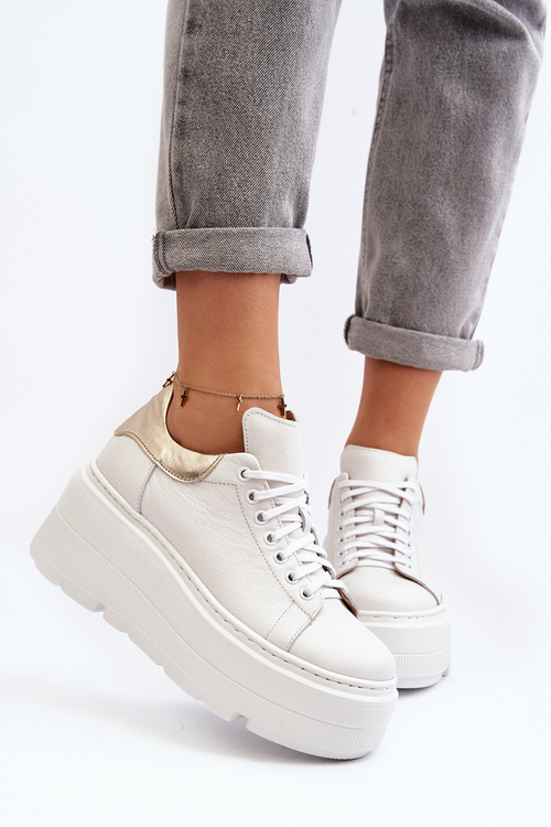 Dámské kožené sportovní boty na platformě M01/1 Zazoo světle béžové