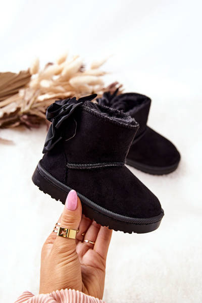 Detské izolované snehové topánky s lukom čiernym snehom