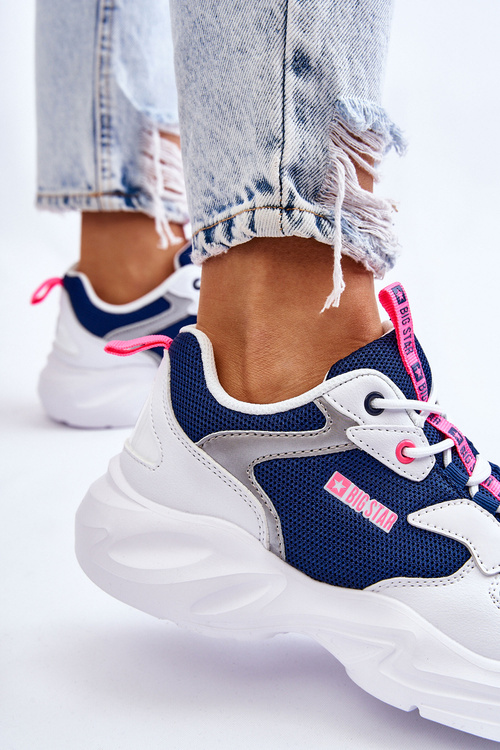 Dámske ľahké športové topánky Big Star LL274376 Biela a námornícka modrá