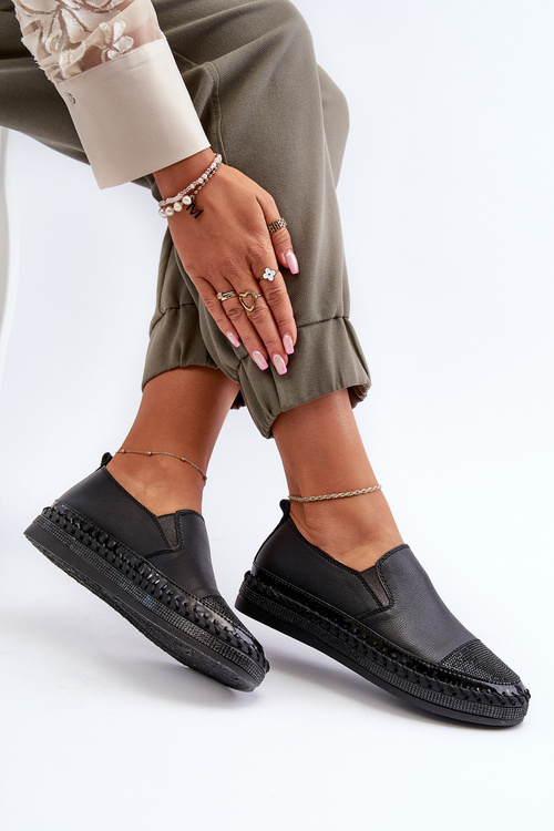 Dámské kožené polobotky na platformě černé D&A LR370