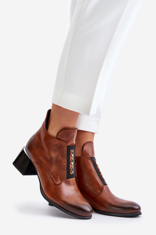 Zazoo 60504 Kožené Boty Na Bloku Zateplené Hnědé