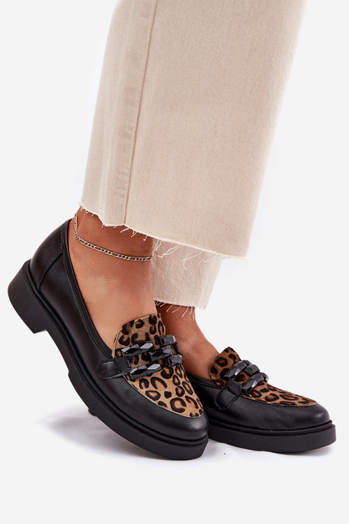 Kožené Mokasíny S Ozdobou A Leopardom Čierne Laura Messi 2965