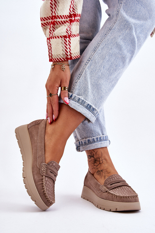 Suede Moccasins na platforme Milana Dark Beige