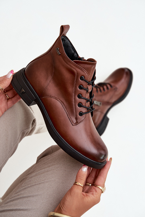 Izolované kožené dámske členkové topánky na nízkom podpätku Vinceza 39953 hnedé