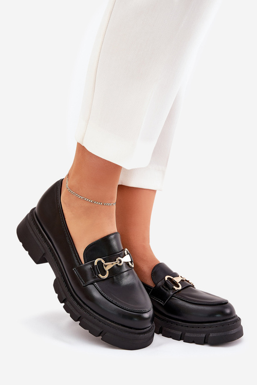 Dámske Mokasíny So Zlatým Detailom Eko Koža Čierne Gemitha