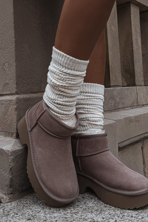 Dámske snehule z prírodného semišu s kožušinovou podšívkou Khaki Milora