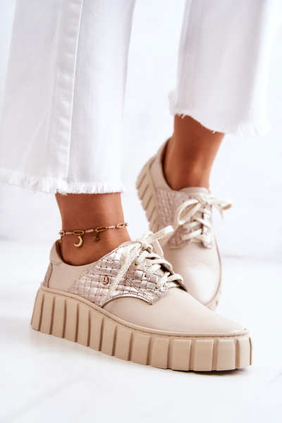 Kožené Boty Na Platformě Béžově Hypnóze