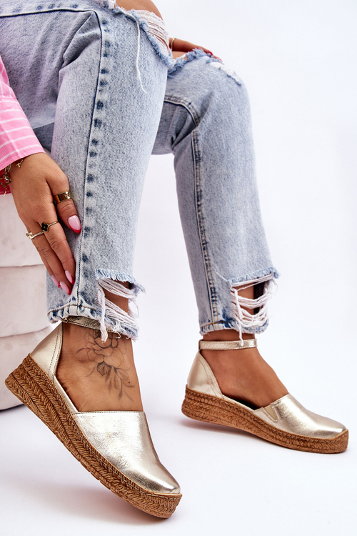 Dámska koža espadrilles zlaté sandále