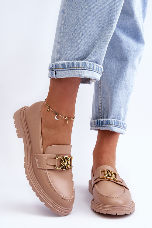 Dámske kožené mokasíny s plochým béžovým sincínom