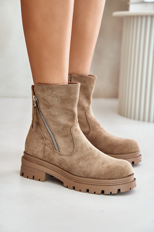 Semišové kozačky s výřezy Béžove Klarissa