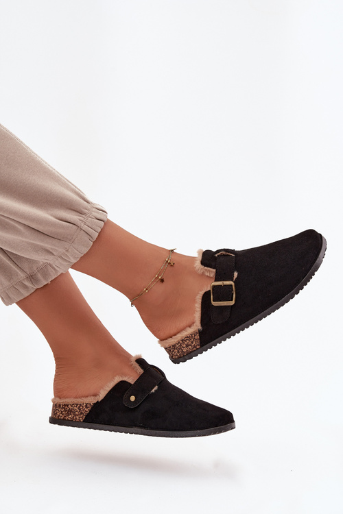 Dámské pantofle s kožešinou s klipem Černé Sylisse