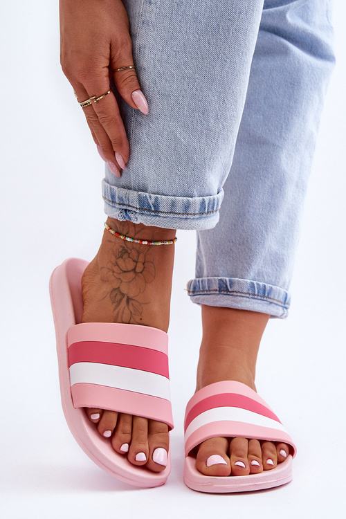 Dámské pruhované pantofle růžová Vision