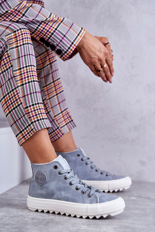 Dámské Kožené Teplé Tenisky Big Star EE274115 Světle Modré