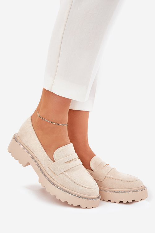 Dámské mokasíny eko semišové s krystaly béžové Wilamla