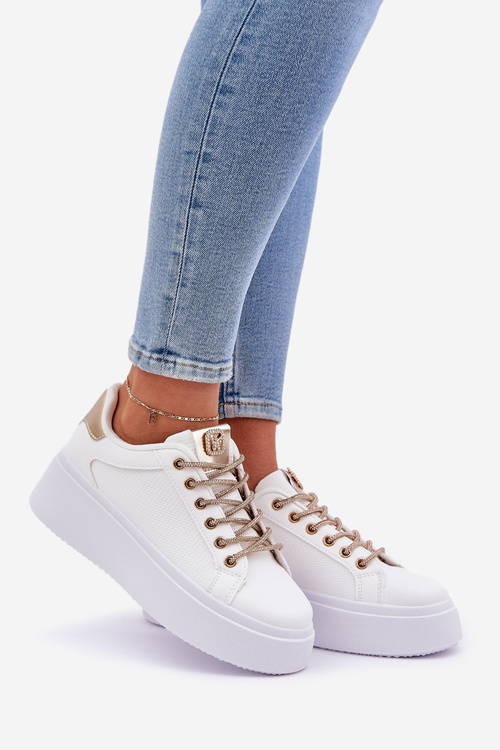 Tenisky Na Platforme S Ozdobnými Šnúrkami Biela-Zlatá Fonetha