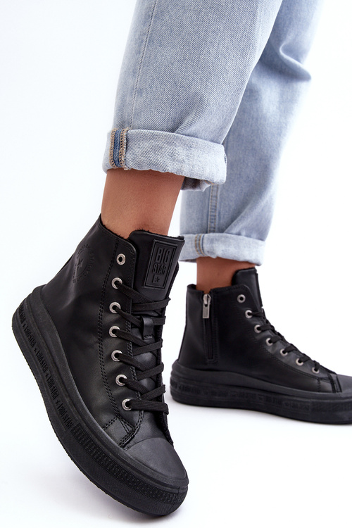 Dámské zipové boty s podšívkou tmavě černé Big Star MM274023