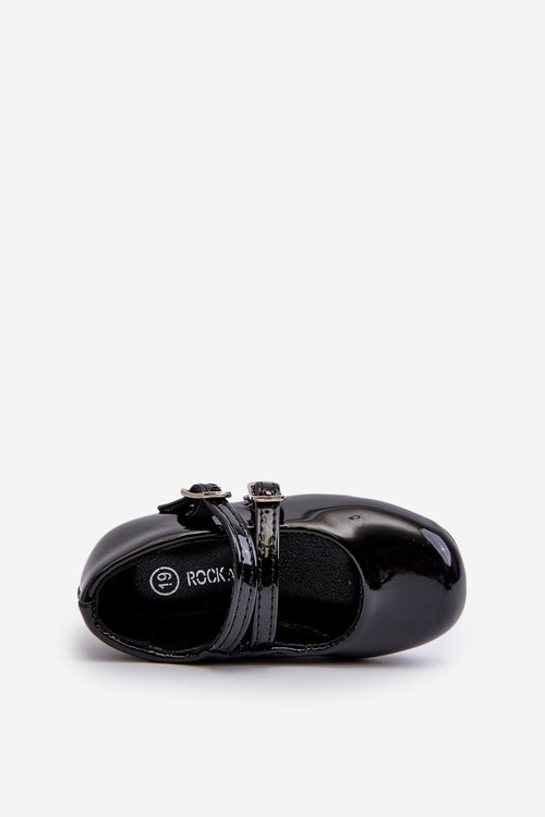 Lakýrované dětské baletky s proužky Černé Margenis