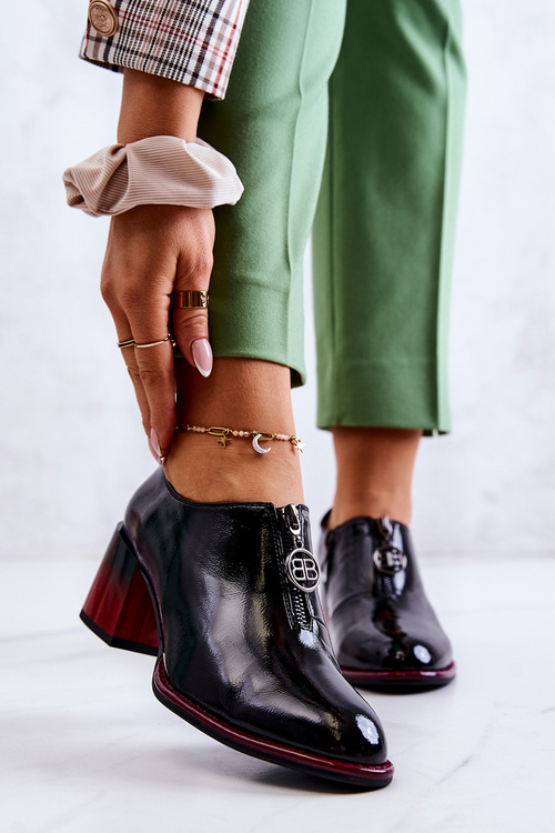 Lakovane Módní boty na sloupku černo-červené Lorena