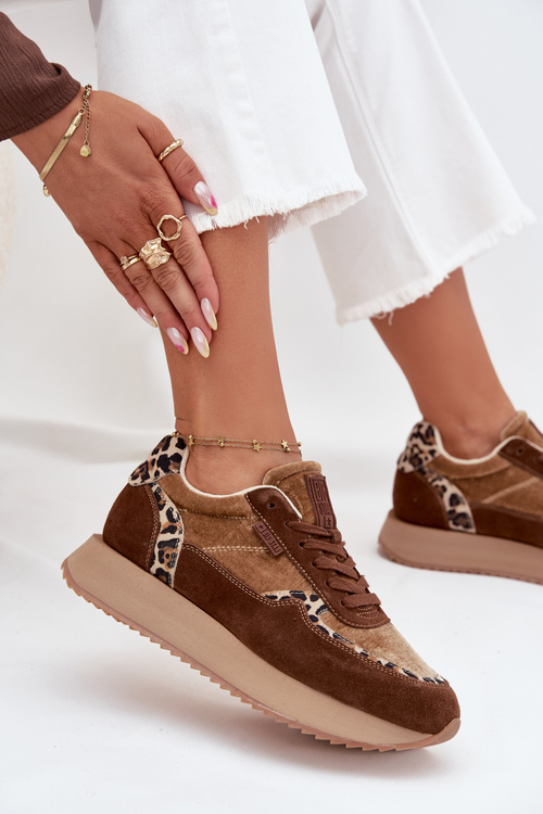 Dámské Semišové Tenisky Big Star OO274A313 HI-POLY SYSTEM Hnědé Leopardí